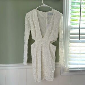 White sequin long sleeve mini dress